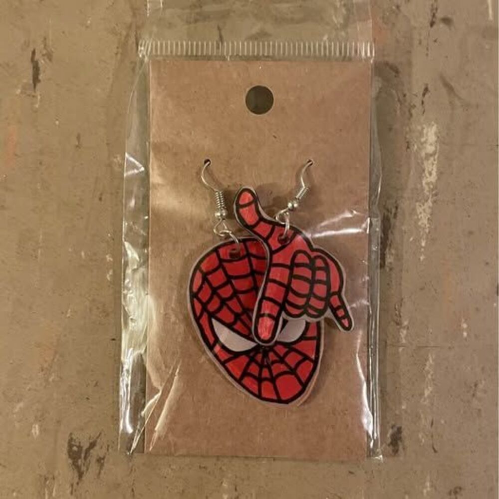 Handmade Marvel Spiderman Earrings, Red, Hypoallergenic, Dangle